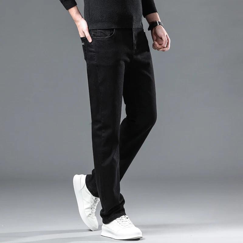 Winter Men Black Straight Stretch Denim Thick Velvet Pants Warm Jeans Casual Fleece Line Trousers Male Plus Size