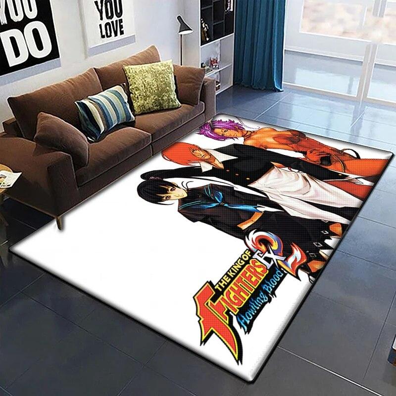 KOF Anime Krásný Malovaný Koberec do Obývacího Pokoje Velký Plošný Koberec Černý Měkký Koberec Domácí Dekorace Podložky Boho Koberce Piknik