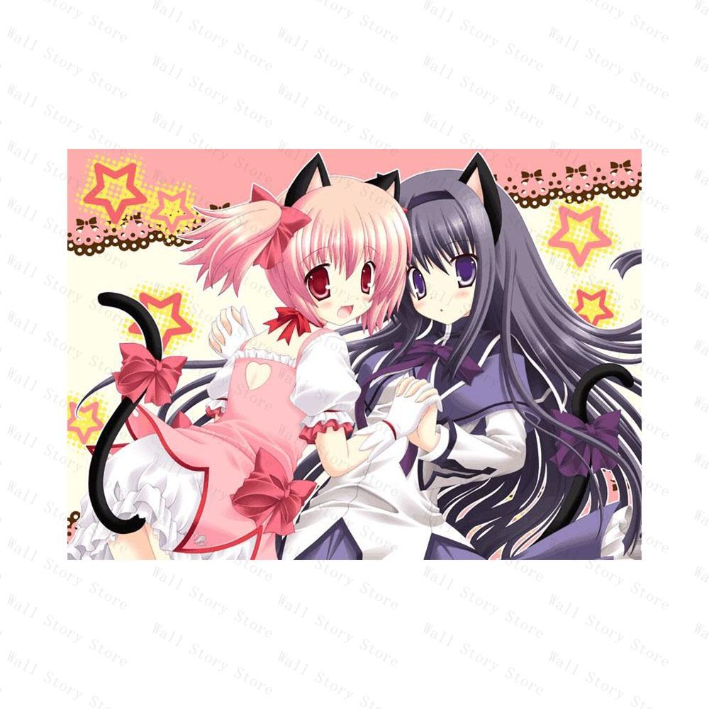 

Madoka Neko Anime Girls Starry Tapestry Kawaii CatEar Polyester Wall Hanging for Bedroom Tapestry Dorm Anime Decor Tapestry 74x94cm(29x37in)