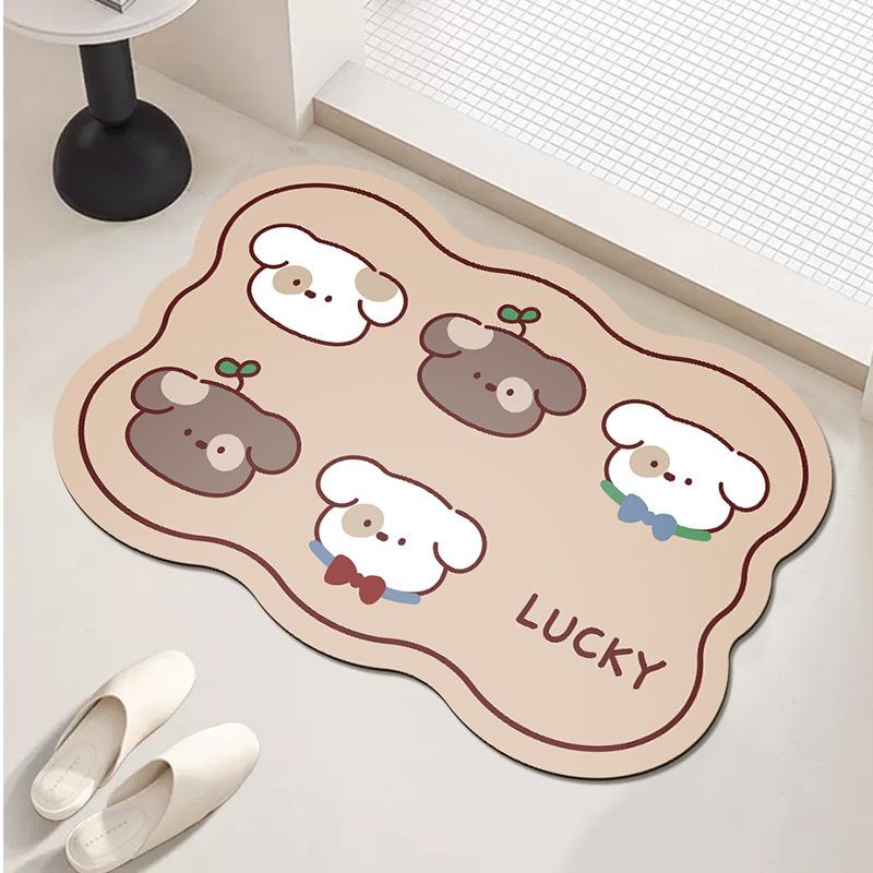 Cartoon Puppy Bathroom Absorbent Bathroom Mat Shower Room Door Mat Anti Slip  Dirt Resistant  Quick Drying  Anti Fall Cushion