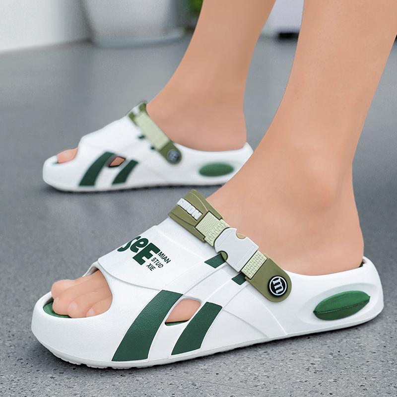 Fashion Men Thick Sole Summer Beach Slides Bathroom Anti Slip Slipper Soft Sandals Simplicity Ultra Light Letter Shoes Men Slippers