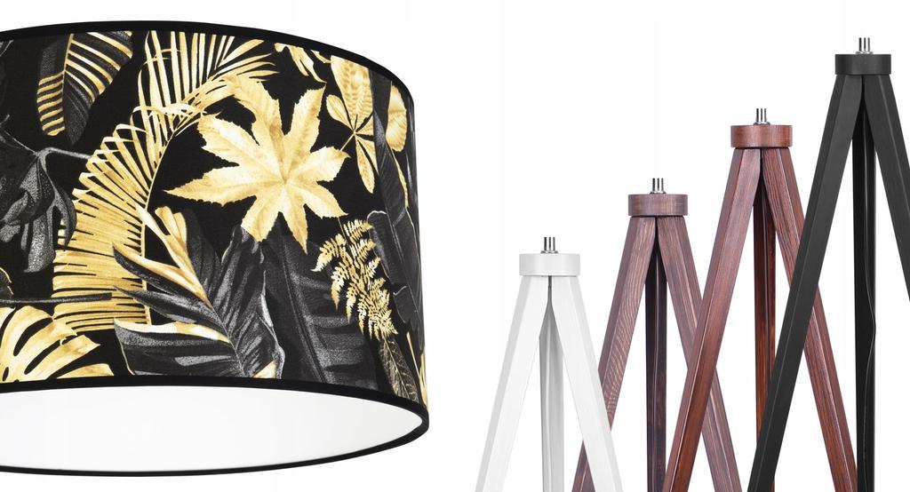 Stehlampe Dreibein Lampenschirm Goldene Blumen LED