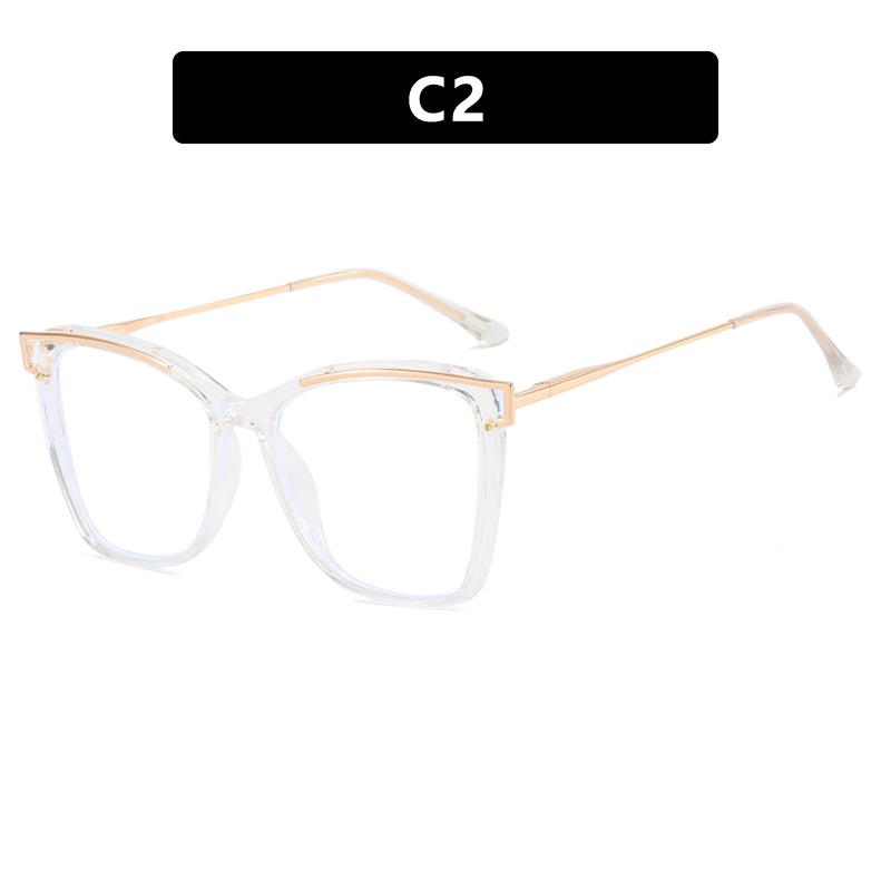 Women's metal large frame hollow TR90 glasses frame Fashionable personality plain makeup anti-blue light glasses