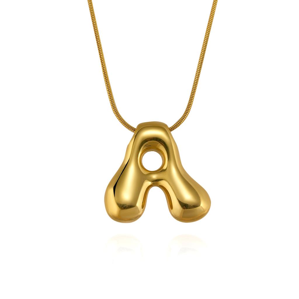 CARLIDANA Initial Stainless Steel Women Gold Plated Bubble Balloon Letter Personalized Round Snake Chain Chunky Necklace