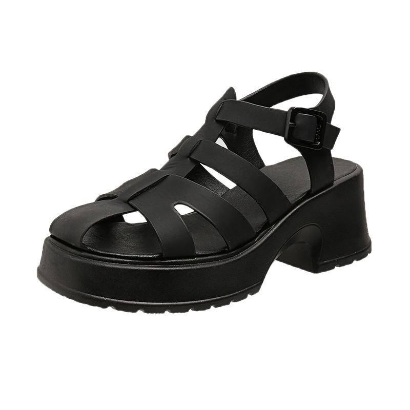 

Summer new bag head sandals women s thick heel thick sole woven hollow retro fashion comfortable casual Roman shoes 40