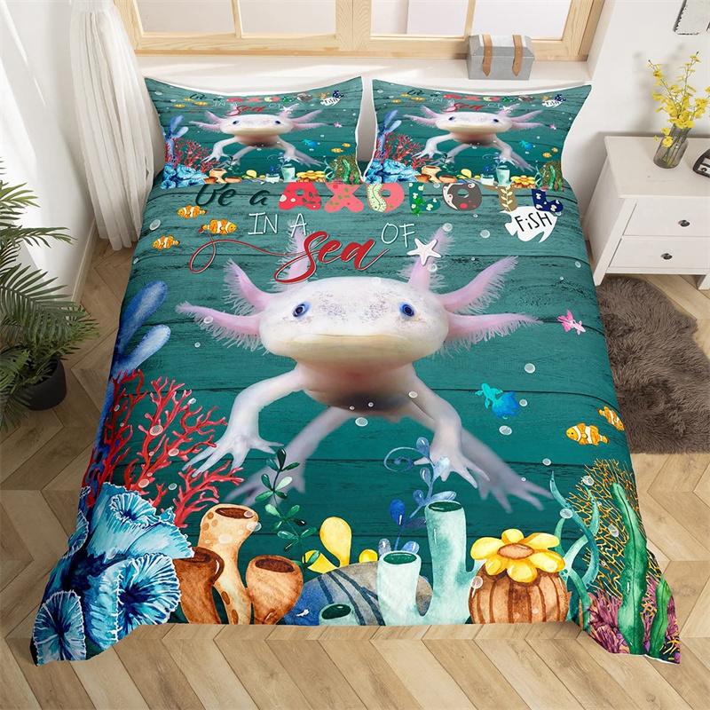 Dolphin Duvet Cover Nautical Sea Animal Bedding Set Underwater World Fish Sealife Quilt Cover Coral Reef Seaweed Queen Bed Set