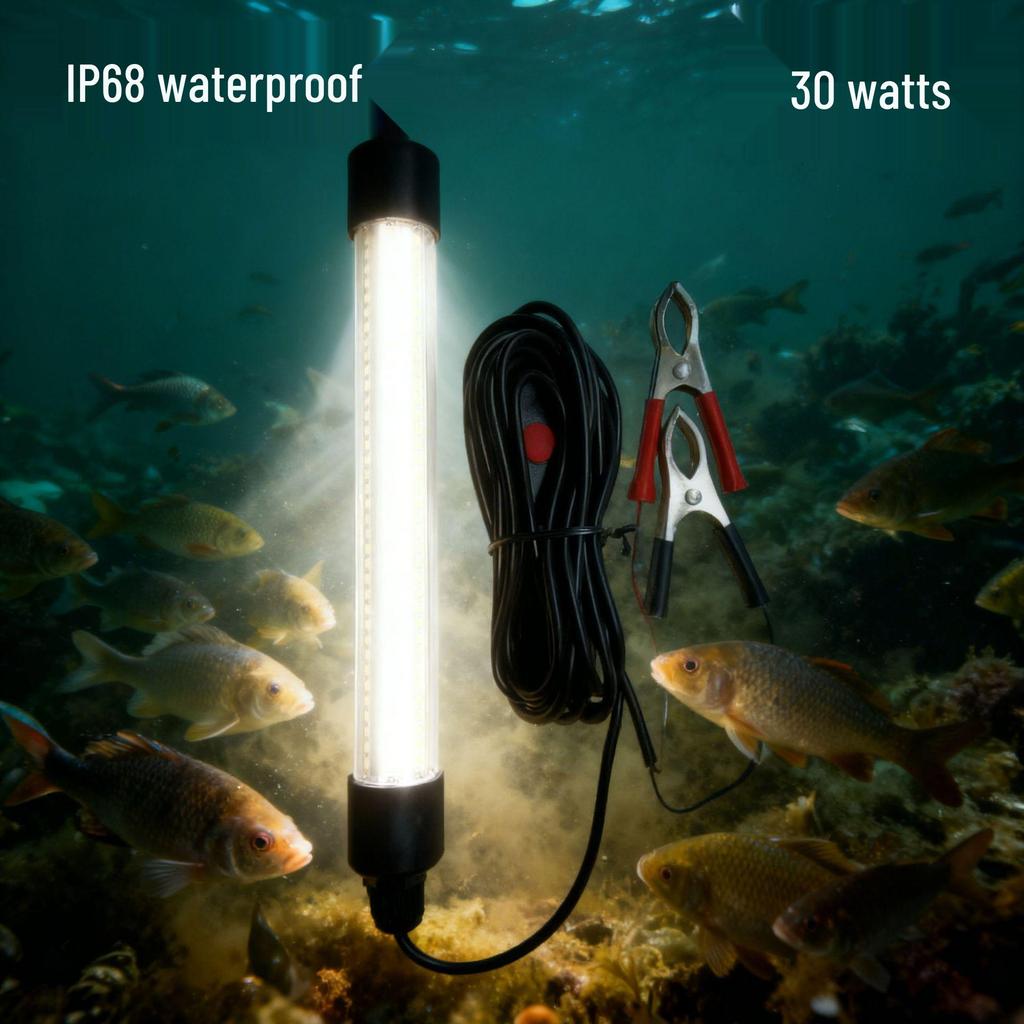 30W Waterproof Underwater Fish Attracting Light, 216 LEDs, 2835 IP68, 12-24V, Ideal for Raft Fishing.