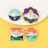 Funny Outdoor Sunrise Design Enamel Brooches Forest, River, Grassland, Ocean Sunshine Pattern Golden Pins