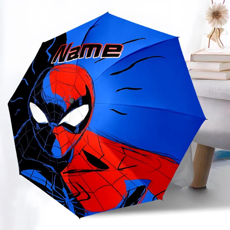 1pc Spider-Man Custom Name Automatic Folding Umbrella - Compact 8-Rib Design, Durable Plastic & Iron, Daily Use 031