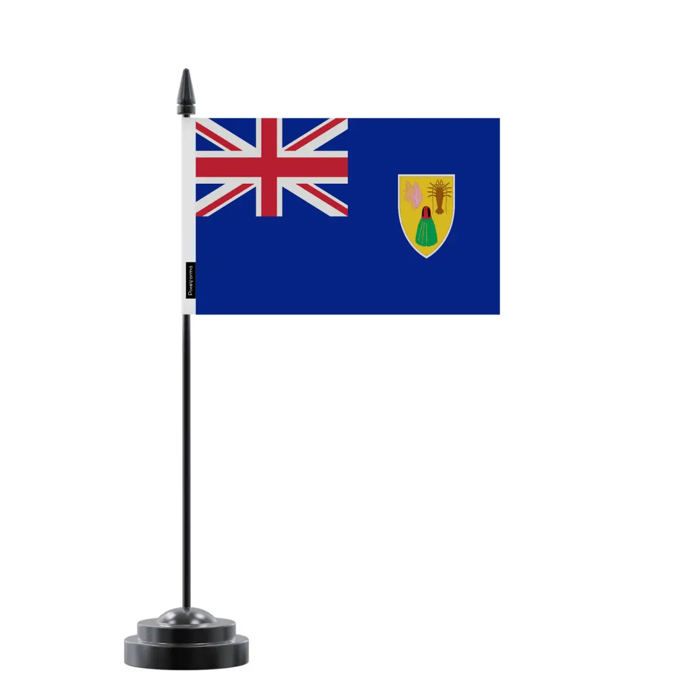 Drapeau De Table - Îles Turques-et-Caïques - 14 X 21 Cm - Polyester - Mât En Plastique - Impression Recto/verso