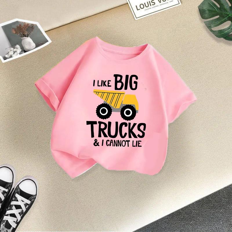 2025 Children Cute Excavator T-Shirt Combination Cartoons Bulldozer Tee Shirts Kawaii Kid Casual Clothes Girl Boy Harajuku Tops