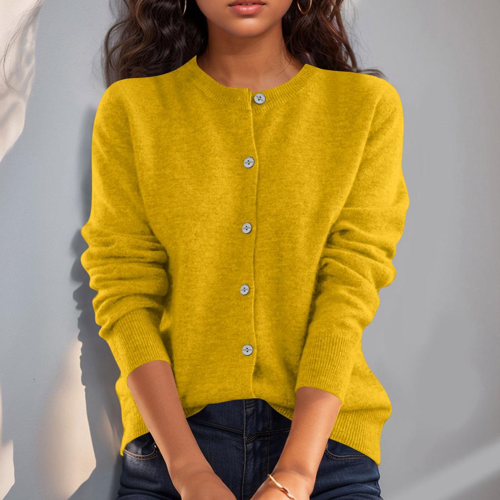 Women’s Long Sleeve Knit Cardigan Crew Neck Button Down Soft Lightweight Sweater Classic Fit for Everyday Wear