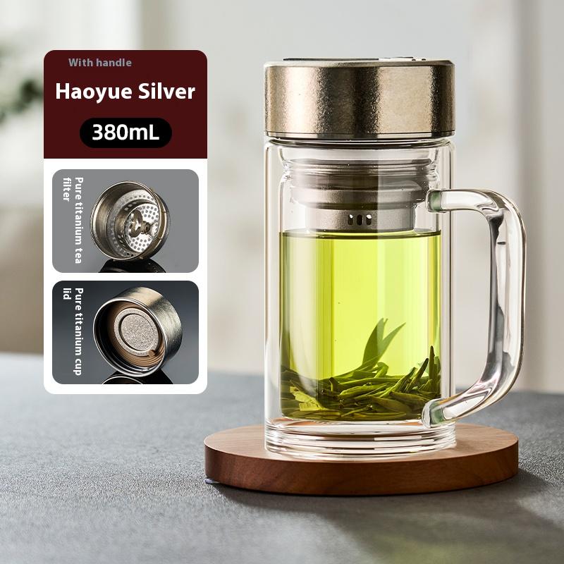 Gianxi Pure Titanium Glass Cup Men'S Tea Cup High Borosilicate Tea Water Separation Cup Office High-End Titanium Cup