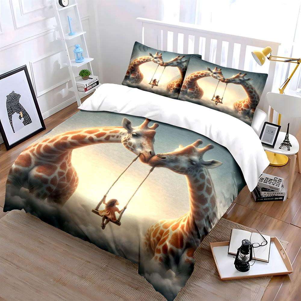 Ensemble de décoration balançoire girafe fantastique Housse de couette douce et confortable Ensemble de literie Comprend 1*Housse de couette & 2*Taies d'oreiller, Cadeau