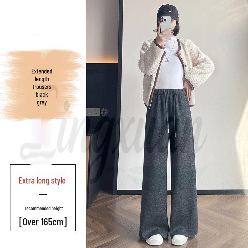 Autumn/Winter 2026 Women's High Waist Slim Fit Wide Leg Floor-Length Pants with Plus Velvet Cashmere.