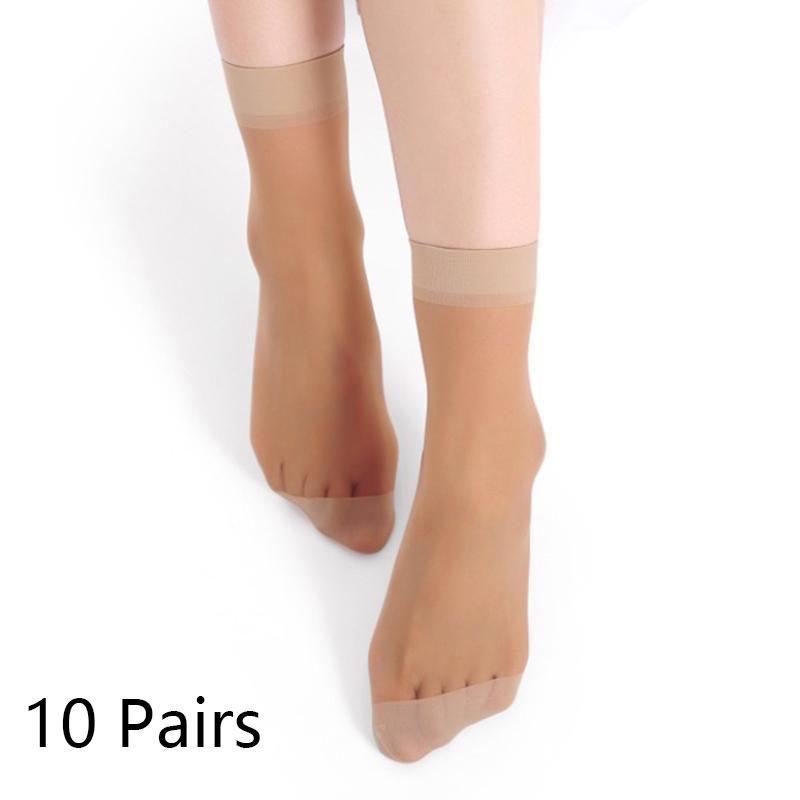 10 paia di calzini sexy elastici setosi trasparenti sottili calze corte calzini casual da donna tinta unita