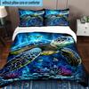 Cartoon Sea Turtle Artwork 3pcs Bedding,Including 1pc Duvet Cover And 2pcs Pillowcases Perfect for Christmas,Ideal for Bedroom, Dormitory
