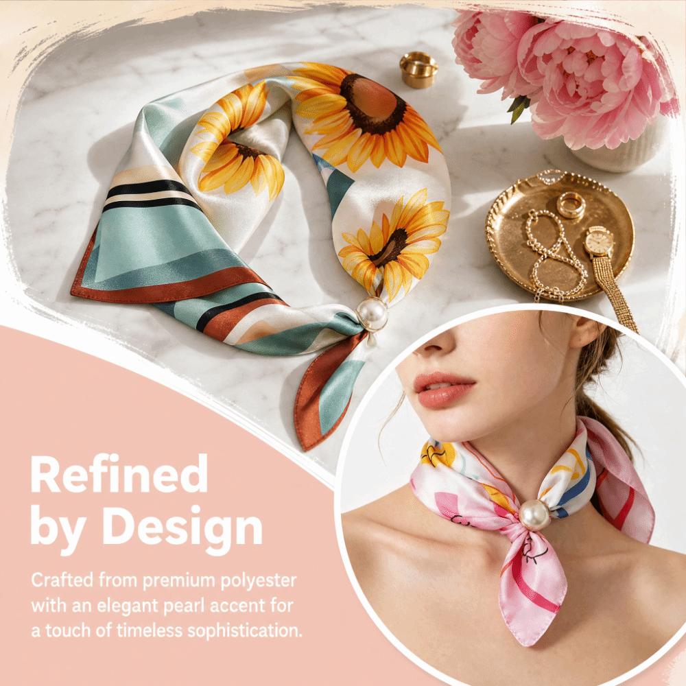 Lightweight Silk Scarf Breathable Printed Neck Scarf Accessory Magnetic Clasp Scarf Women