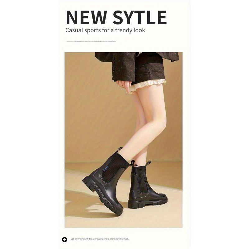 [Slip-Resistant Chelsea Boots] Slip-Resistant Chelsea Rain Boots | Women's Round Toe, PVC Upper & Sole, Comfortable Fabric, Versatile Outdoor Footwear