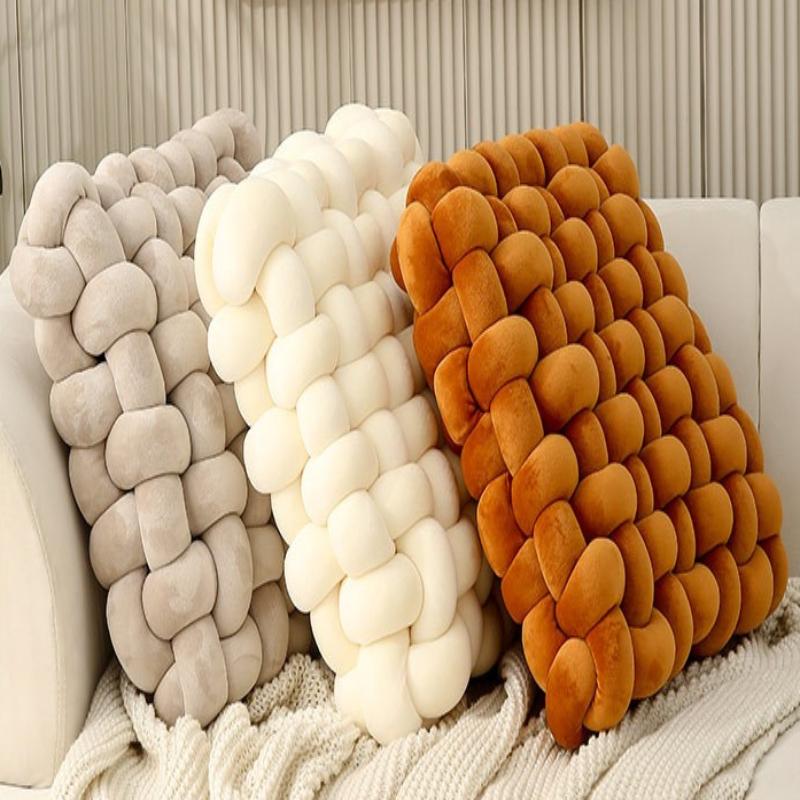 Living Room Cushion Square Hand Woven Plush Household Solid Color Bedroom Pillow Nordic Style Sofa Decoration Bay Window Cushion