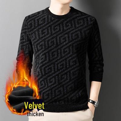 Men's Winter Chenille Velvet Thick Round Neck Sweater: Warm, Casual, Middle-Aged Style.