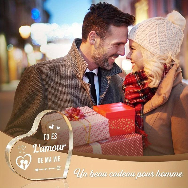 2D Flat, "Tu Es Mon Amour" Heart-Shaped Acrylic Decoration Plaque, Couple Silhouettes Design, Suitable for Wall Decoration, Porch, Room, Villa, Accent