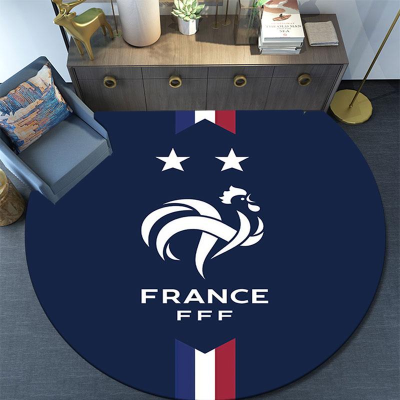 France Football Logo Round Rug, Non Slip Washable Circular Carpet For Living Room Bedroom Playroom, Sports Fan Decor, Holiday Birthday Gift