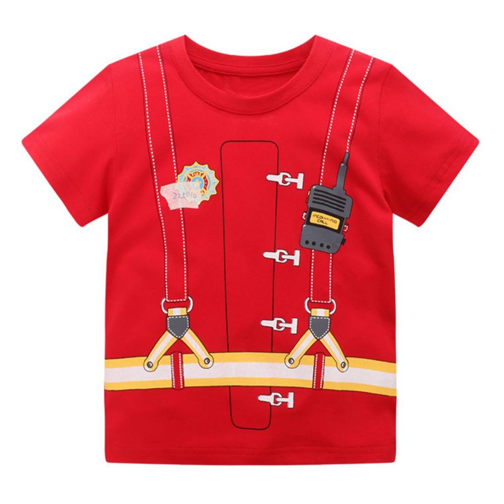 Summer T-shirt Cotton Short-sleeved Cartoon Car Excavator T-shirt Children's T-shirt Girls Tops Boys Children's Clothing