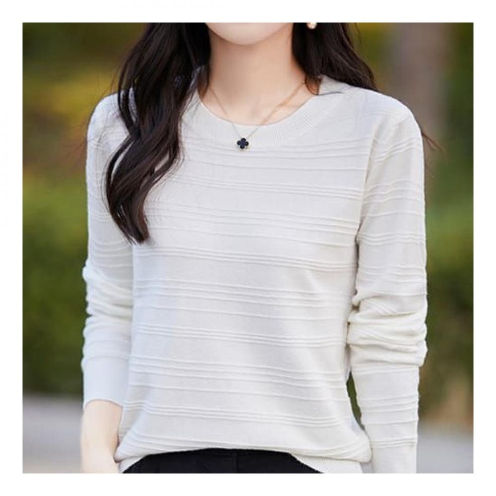 Navava Women Simple Daily Round Neck Long Sleeve KniT T shirT Nk2320