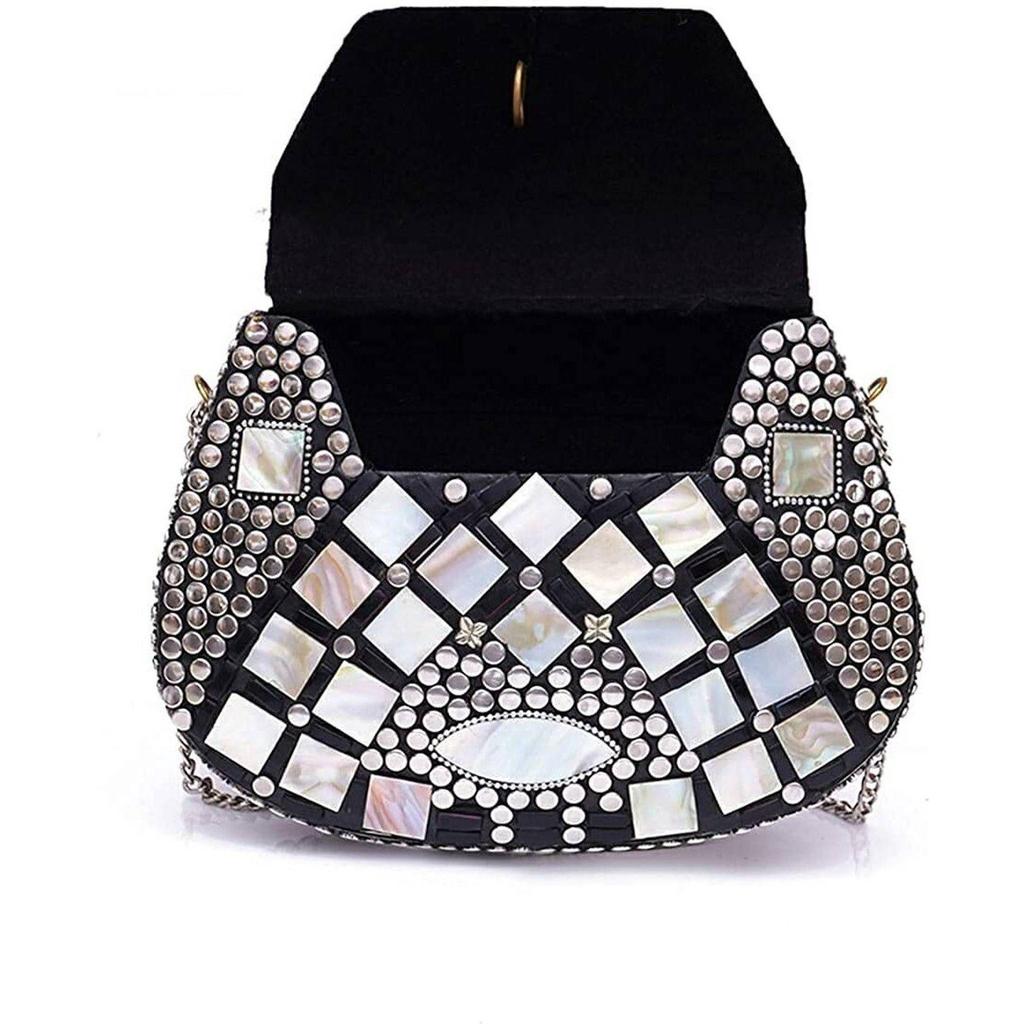 Silver Girls Clutch Shakuntala Textiles Bridal Bag Brass Metal Clutch Sling Bag