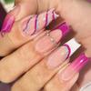 Purple Gradient French Tip Nails with Rhinestones and Silver Glitter Stripes