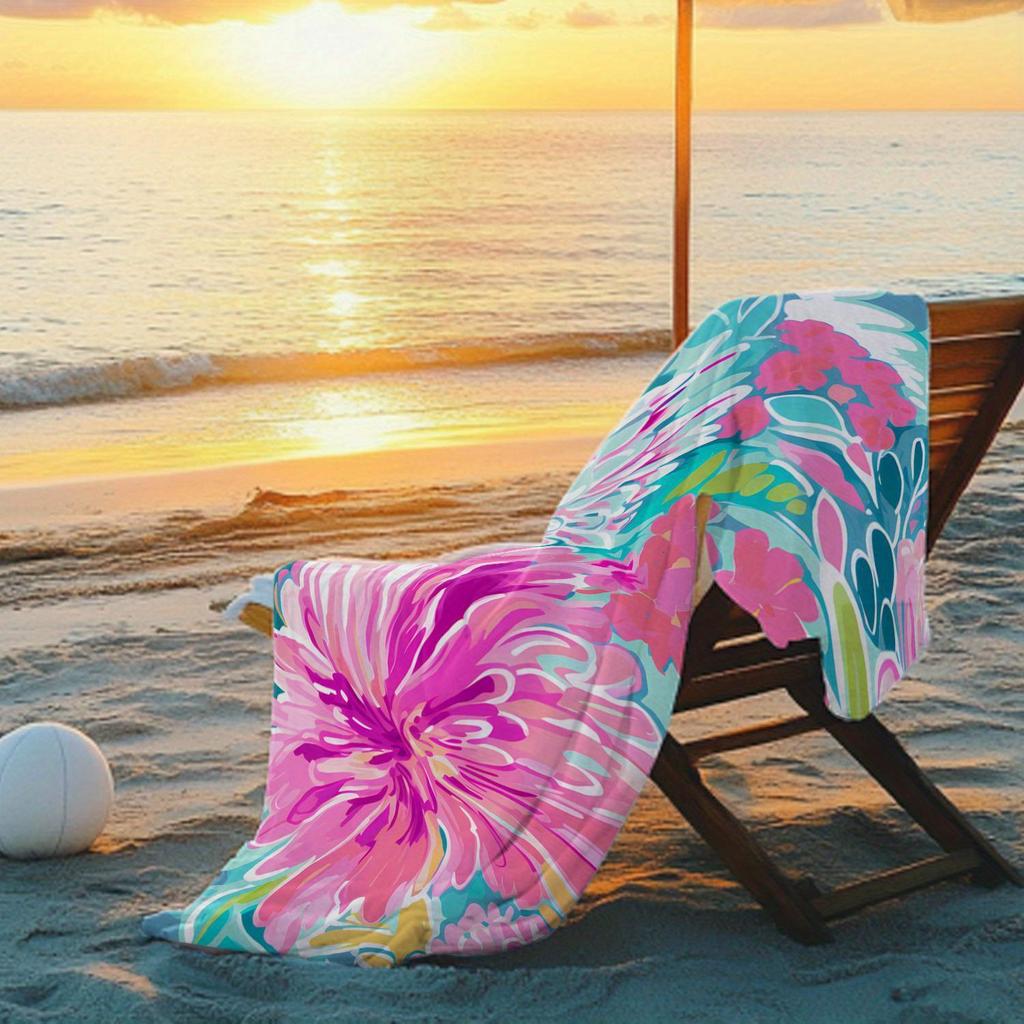 Tropical Floral Bath Towel - Vibrant Pink Design, Soft Absorbent, Perfect for Summer Relaxation, Adds Beauty To Your Beach Days