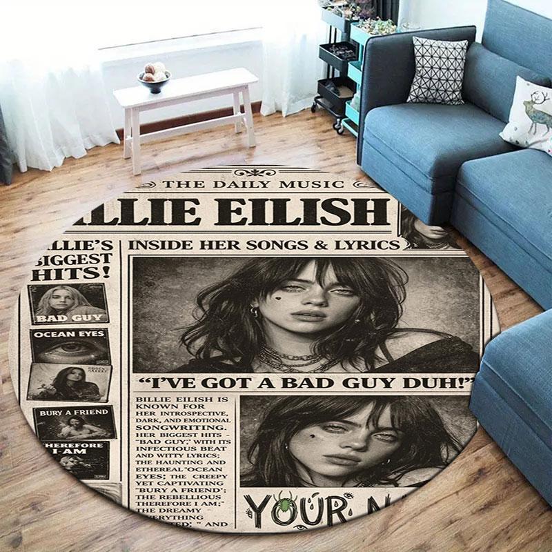 Billie Eilish Custom Name Round Area Rug,Carpet Rug for Living Room Bedroom Sofa Playroom Decor,Non-slip Floor Mat