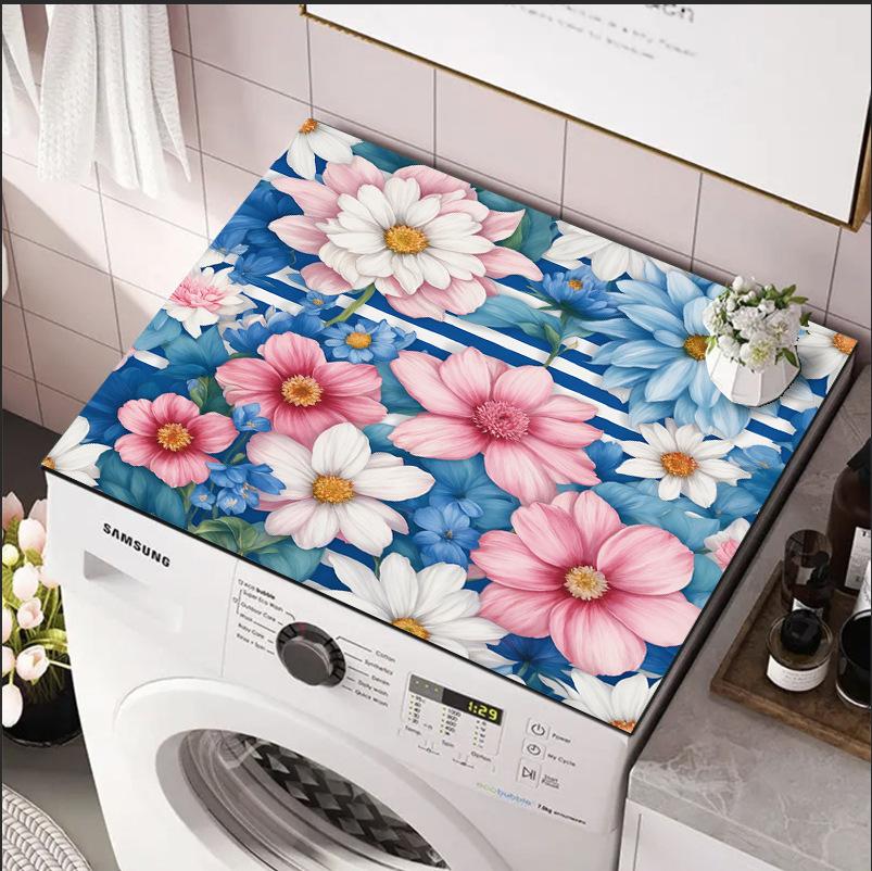 Blue Butterfly & Daisy Drain Mat Absorbent Non-Slip Washing Machine Dust Cover Pad, Dish Drying Mat for Kitchen, Laundry Room