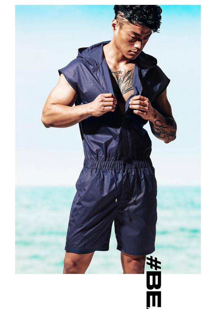Desmiit Men's Summer Sleeveless Sun Protection Beach Jumpsuit - T9002
