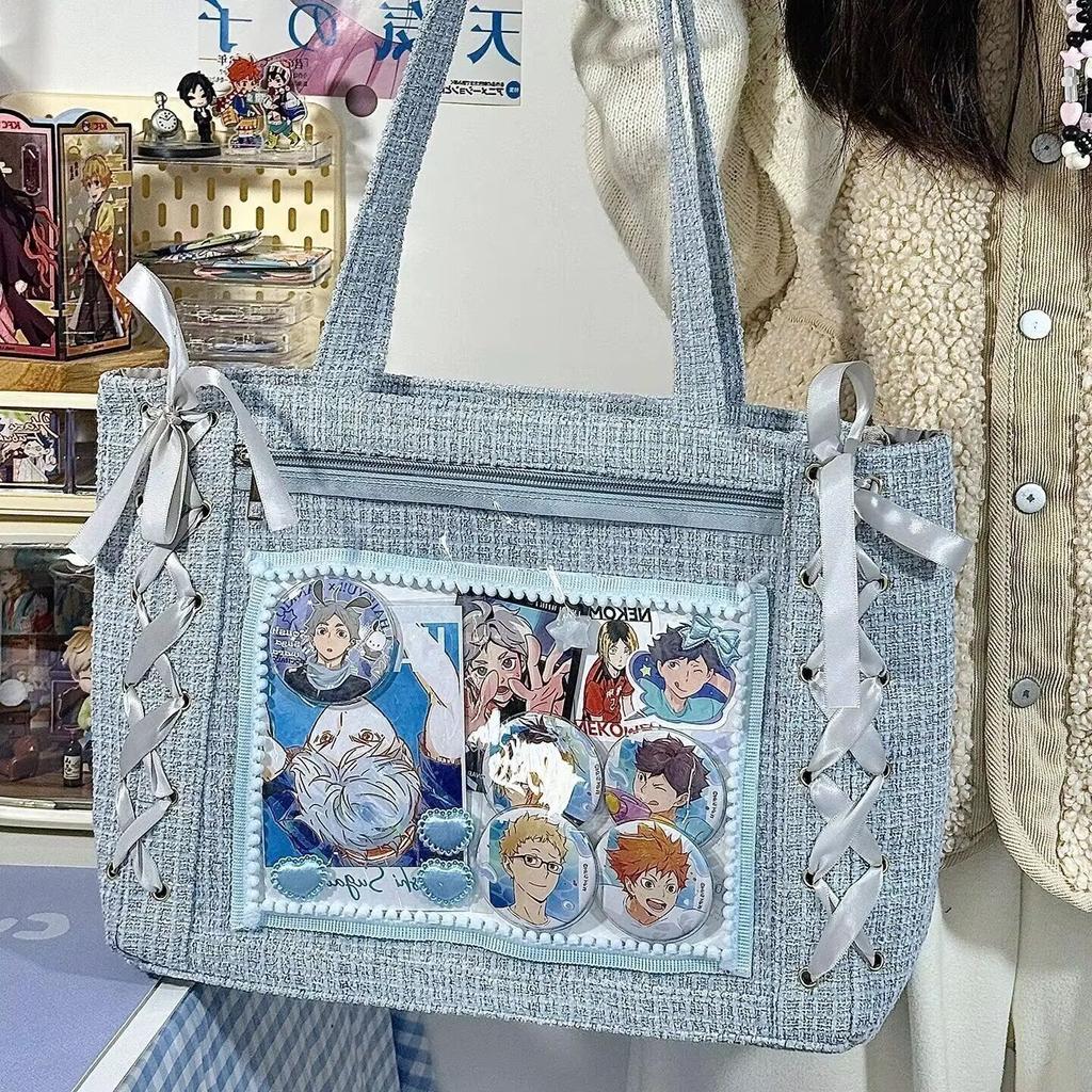 New Fashion Sweet Ita Bag Lolita Girl Transparent Shoulder Bag Women Large Capacity Ribbon Bow Tote Bag Cute DIY Display Handbag