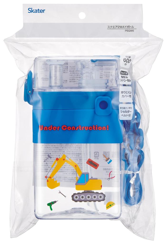 Skater Square 2WAY Bottle Water Bottle 600ml Straw Direct Drinking Cover Shoulder Strap Included Working Vehicle PSQW6-A