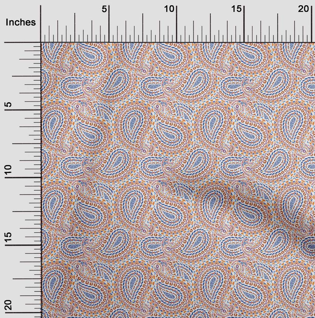 oneOone Cotton Flex Stoff, dunkelblau, blaugrün, asiatisches Paisleymuster, Block-Nähmaterial, bedruckter Stoff, Meterware, 40 Zoll