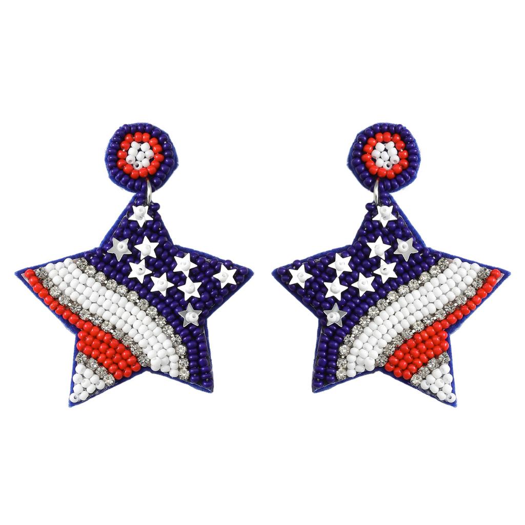 American Founding Day Star Handmade Rice Bead Diamond Earrings Creative Personality Independence Day Earrings