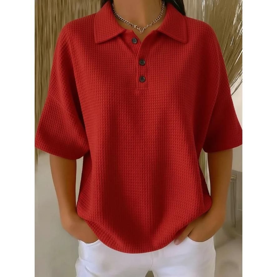 YYFS Camicette e camicie con collo a polo, maniche corte, stampa tinta unita, moda casual estate primavera