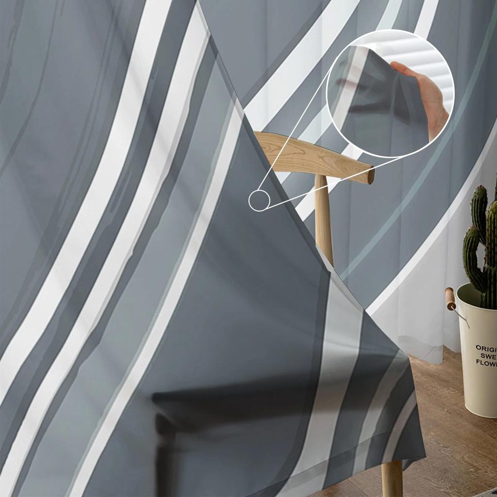 Line Abstract Gradient Hand-painted Bedroom Transparent Sheer Curtains Holiday Decoration Window Voile Tulle Curtain