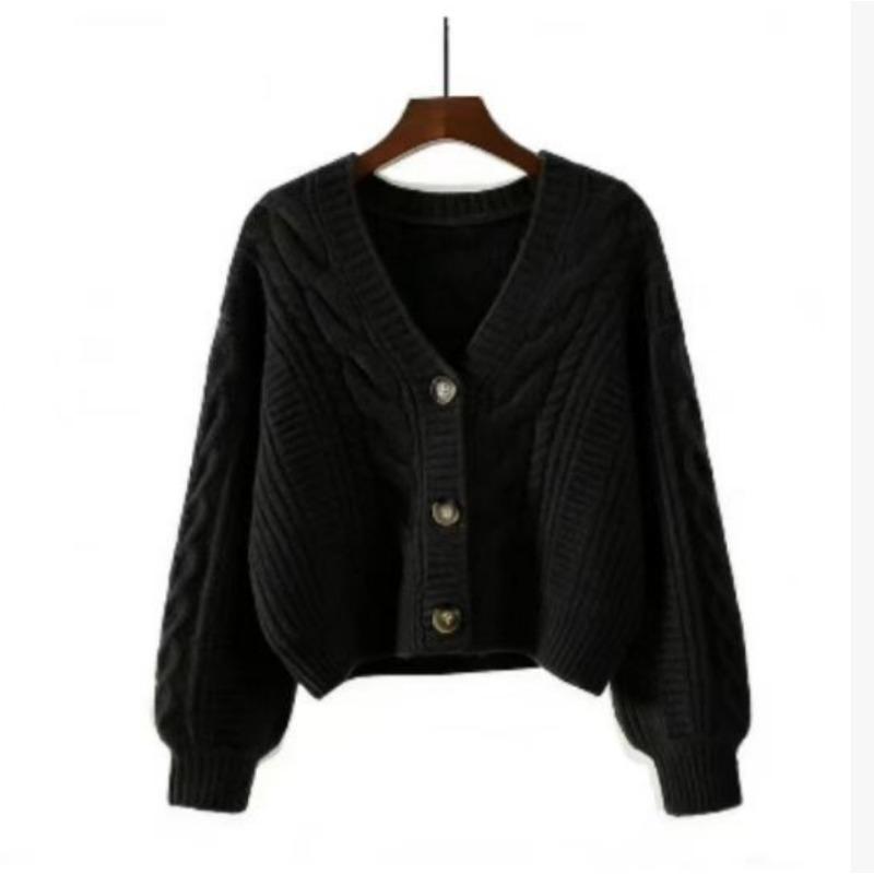 Autumn Winter Loose Casual V-neck Buttons Knitting Coat Women Solid Color Vintage Cardigan Outwear Top