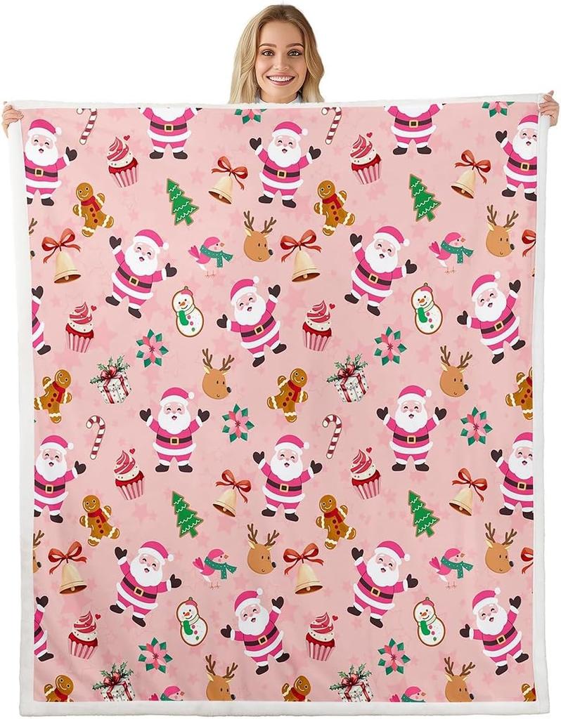 Reindeer Fleece Blanket Santa Claus Warm Plush Sherpa Blanket Sleigh Pine Snowman Squirrel Fuzzy Plush Throw Gift Box Merry