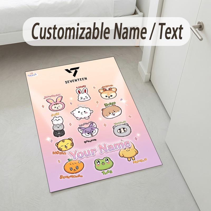 Personalized Crystal Velvet Carpet,SEVENTEEN Custom Printed Name, Plush Area Rug For Home Indoor Decor