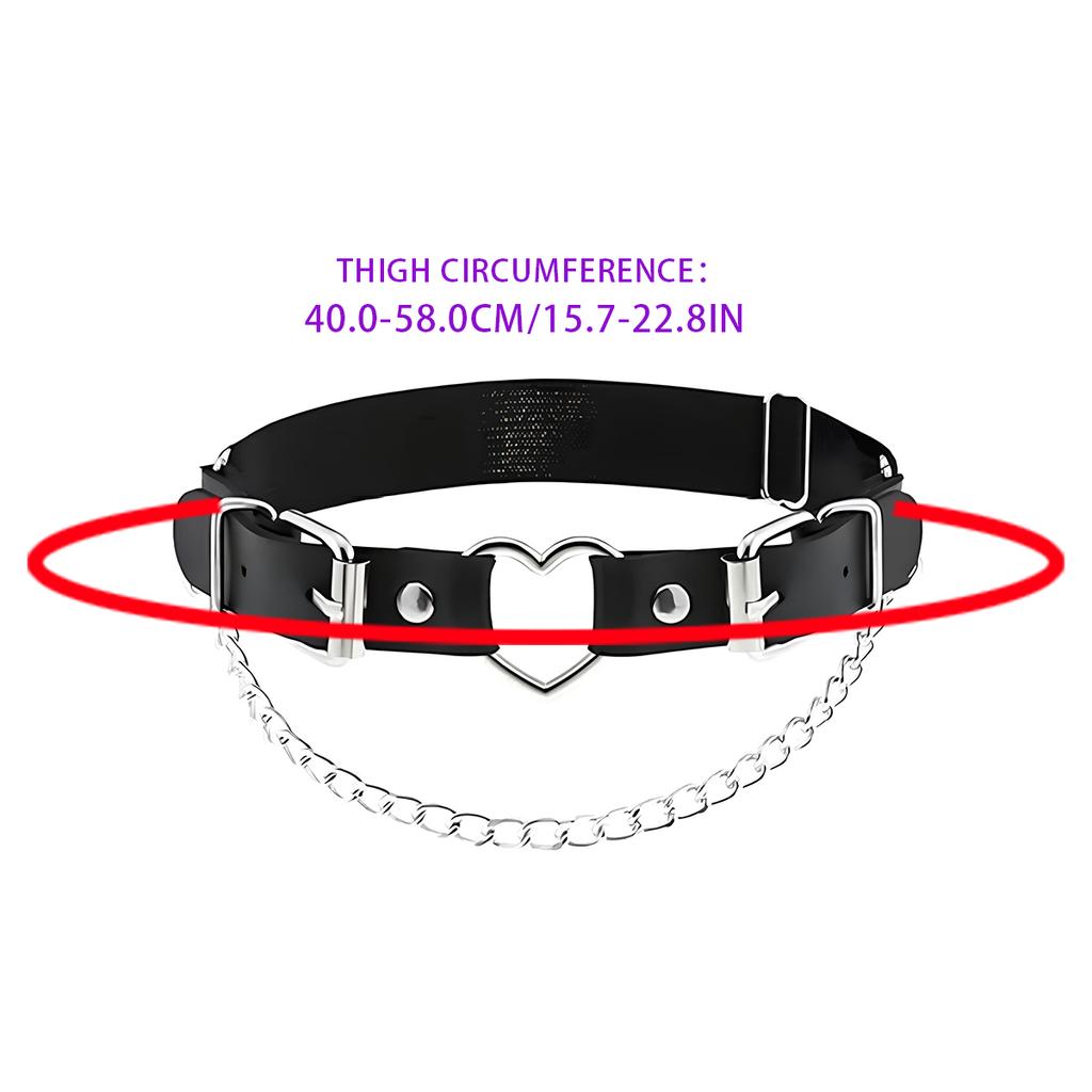 Women's Punk Heart Garter - Faux Leather Thigh Ring with Metal Heart Detail, Adjustable Leg Strap for Gothic Fashion and Cosplay