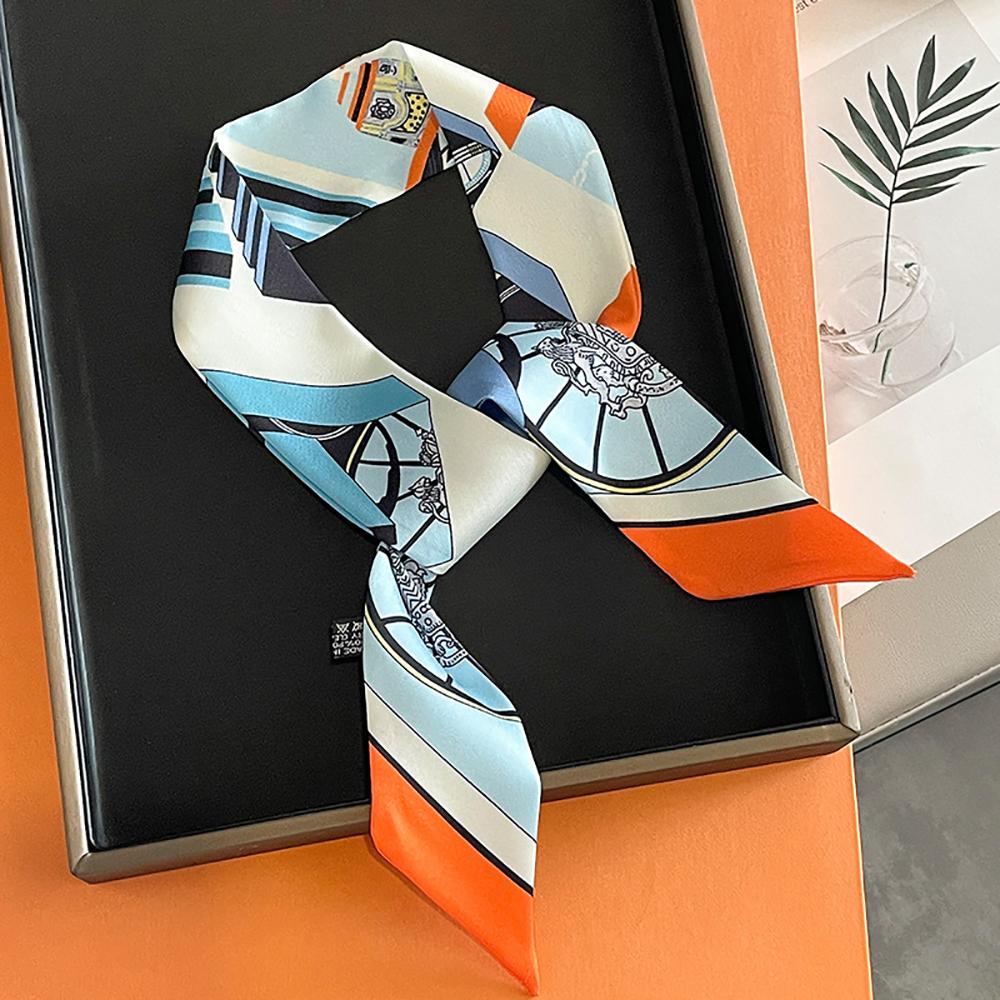 

Luxury Brand Print Silk Scarf Women Bag Skinny Scarves Wraps Wrist Towel Foulards Neckerchief Headband Muslim Hijabs 90x5CM