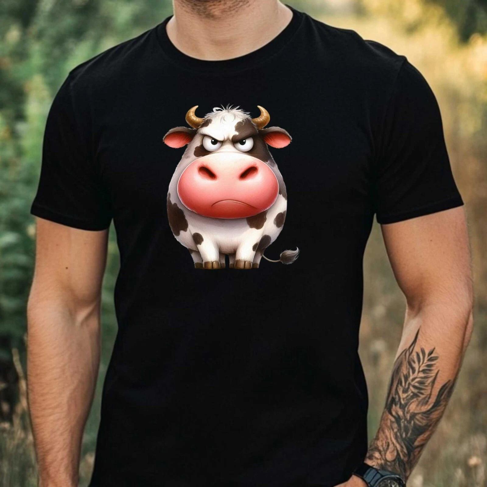 T-Shirt Herren Lustige Mürrische Kuh Motiv Baumwolle Größe XS bis 5XL XS