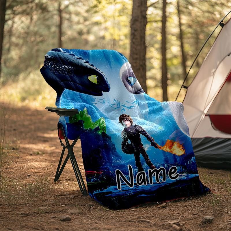 Customizable Toothless Throw Blanket – Personalized Name, All-Season Cozy Snug Blanket, Machine Washable, Personalized Blanket