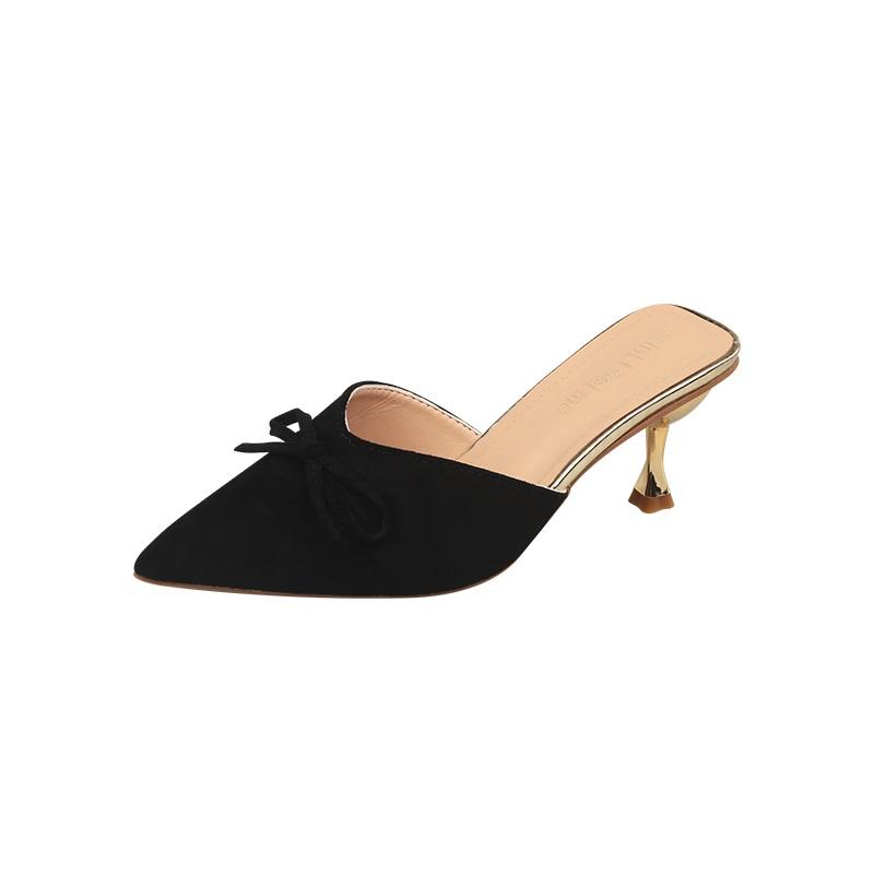 Fashion Pointed Toe Women Mules Slippers Shoes Fashion Butterfly-knot Slip On Slides Design Style Low Heels Banquet Party Sandals Shoes