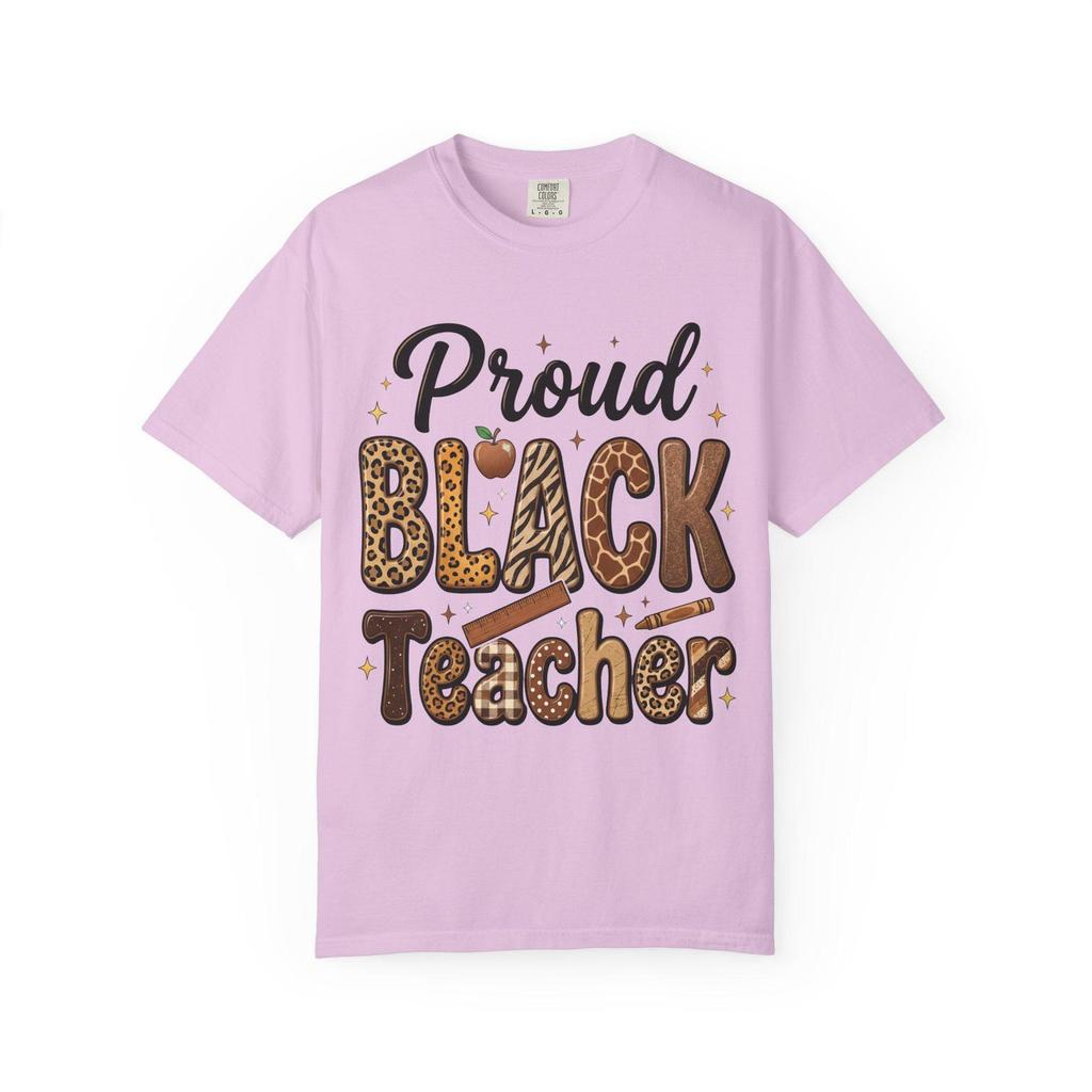 Proud Black Teacher T-shirt | Leopard Print Apple Design
